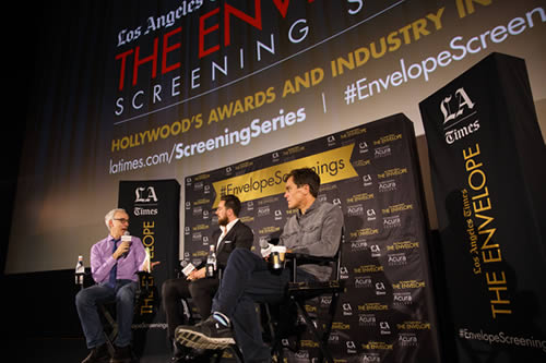 LA Times writer Glenn Whipp with Nocturnal Animals actors Aaron Taylor-Johnson and Michael Shannon