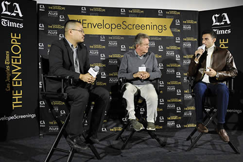 LA Times film critic Justin Chang with Miss Sloane director John Madden and writer Jonathan Perera